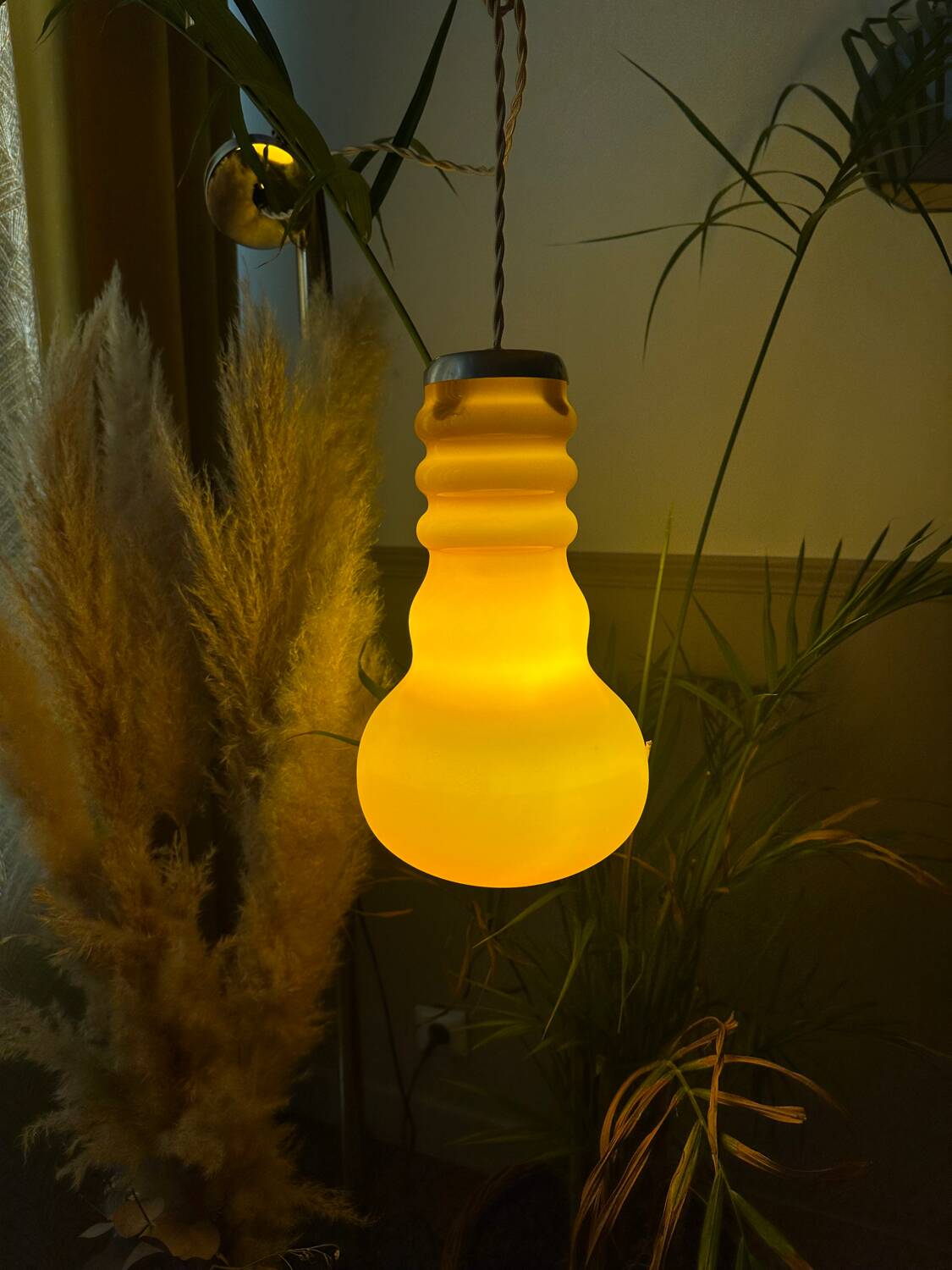Vintage seventies orange opaline pendant light