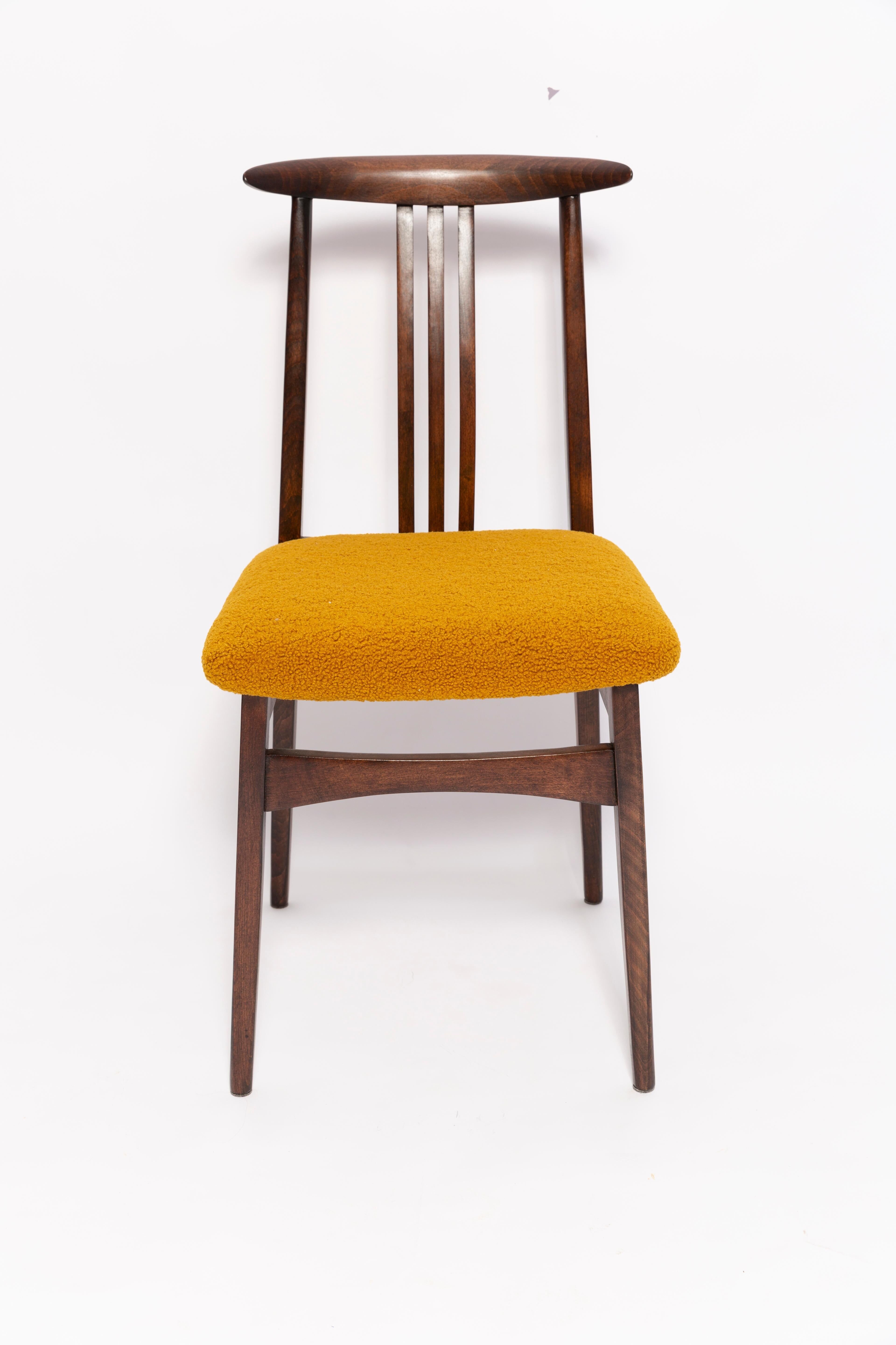 Beech chair with ochre boucle upholstery in mid-century style, Mr. Zielinski, Europe, 1960s.