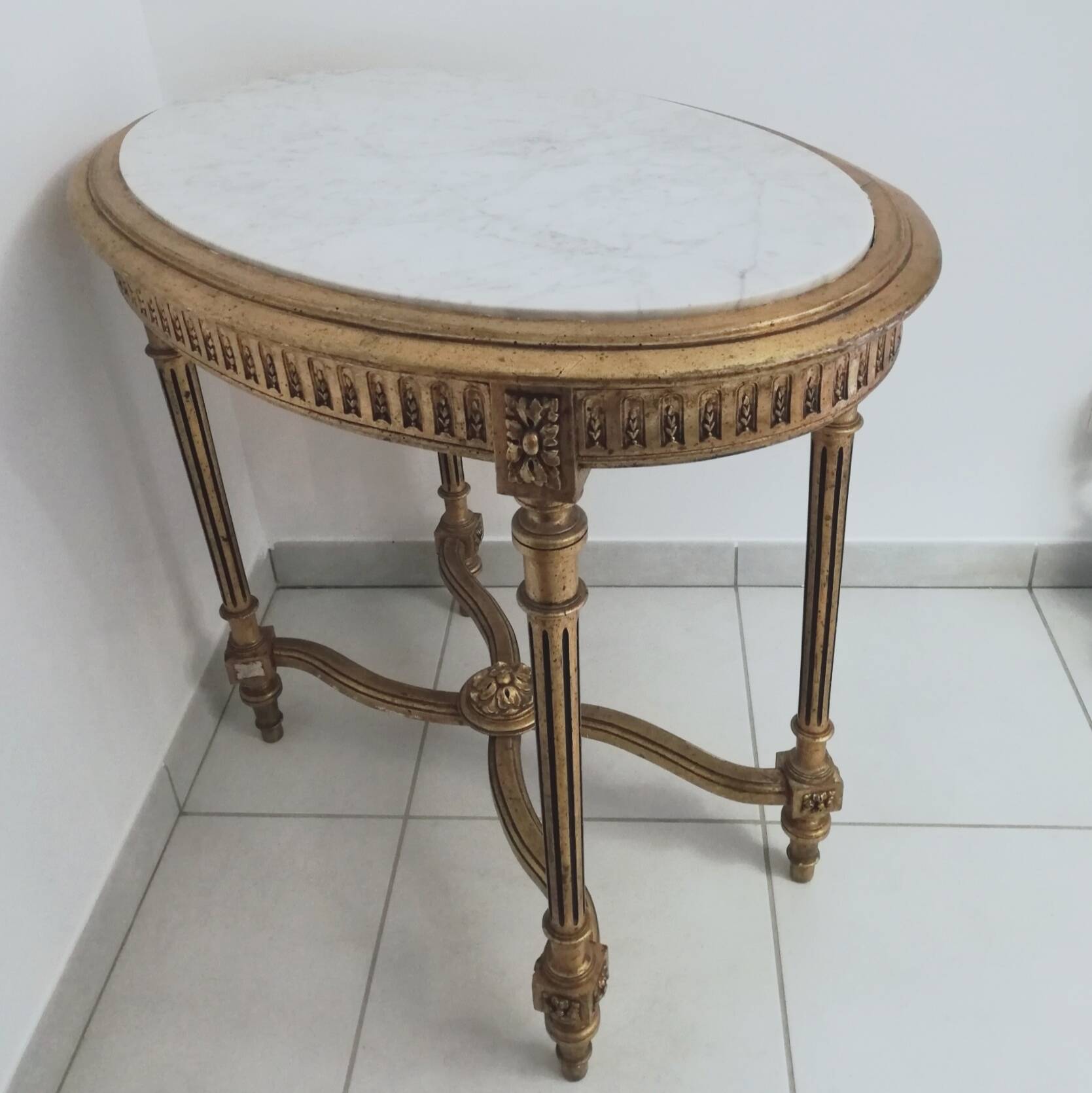 Console wood and gilded stuck with marble top