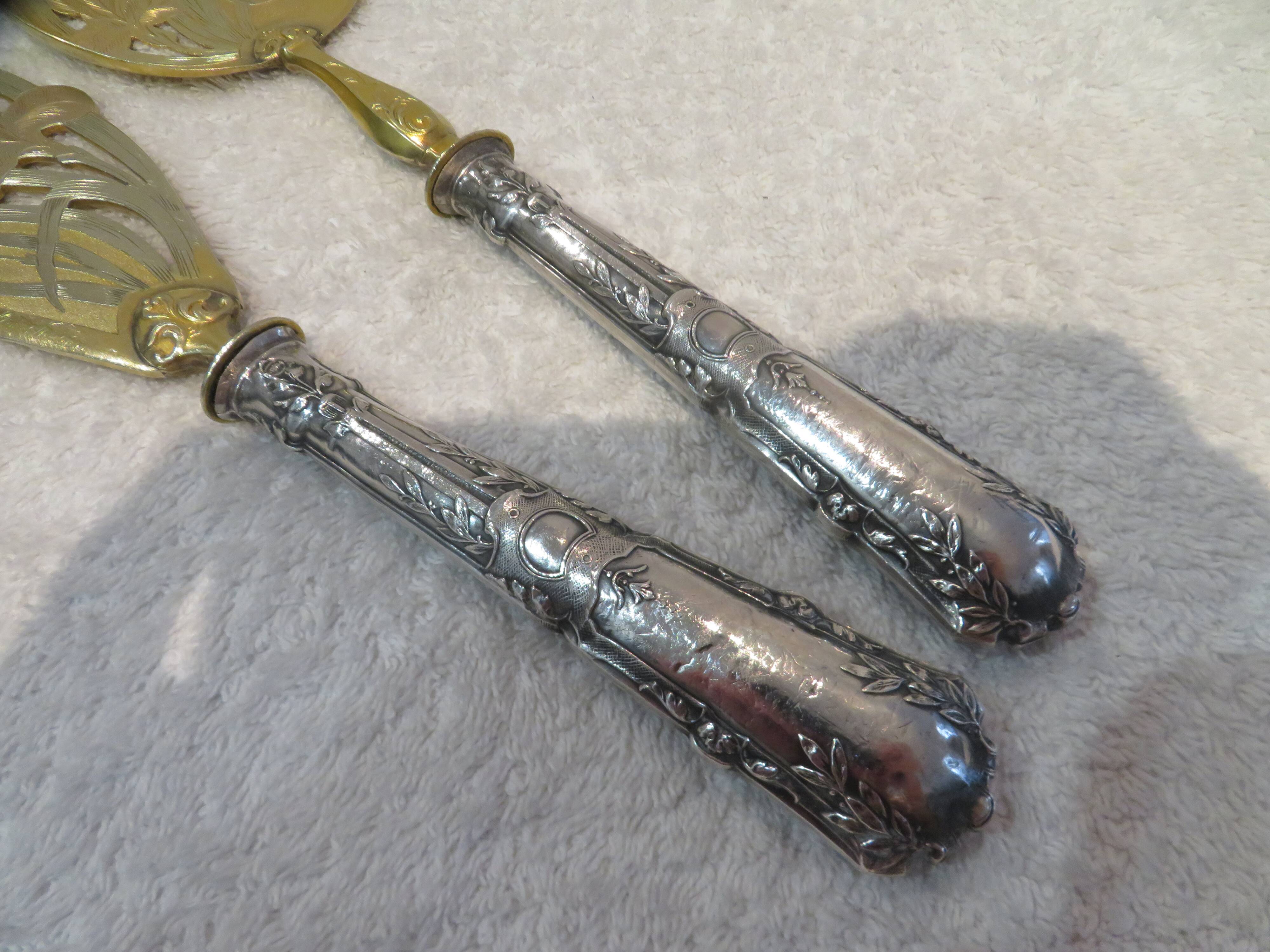 Ice cream serving cutlery in 950 silver and gilded metal, St LXVI and Art Nouveau style