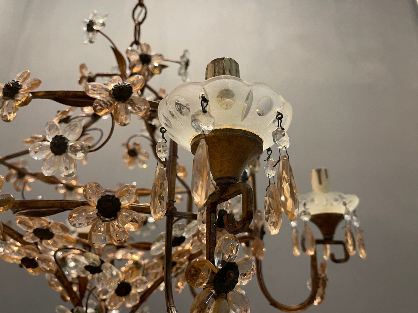 Italian Pink Murano Glass Flower Chandelier, 1950s