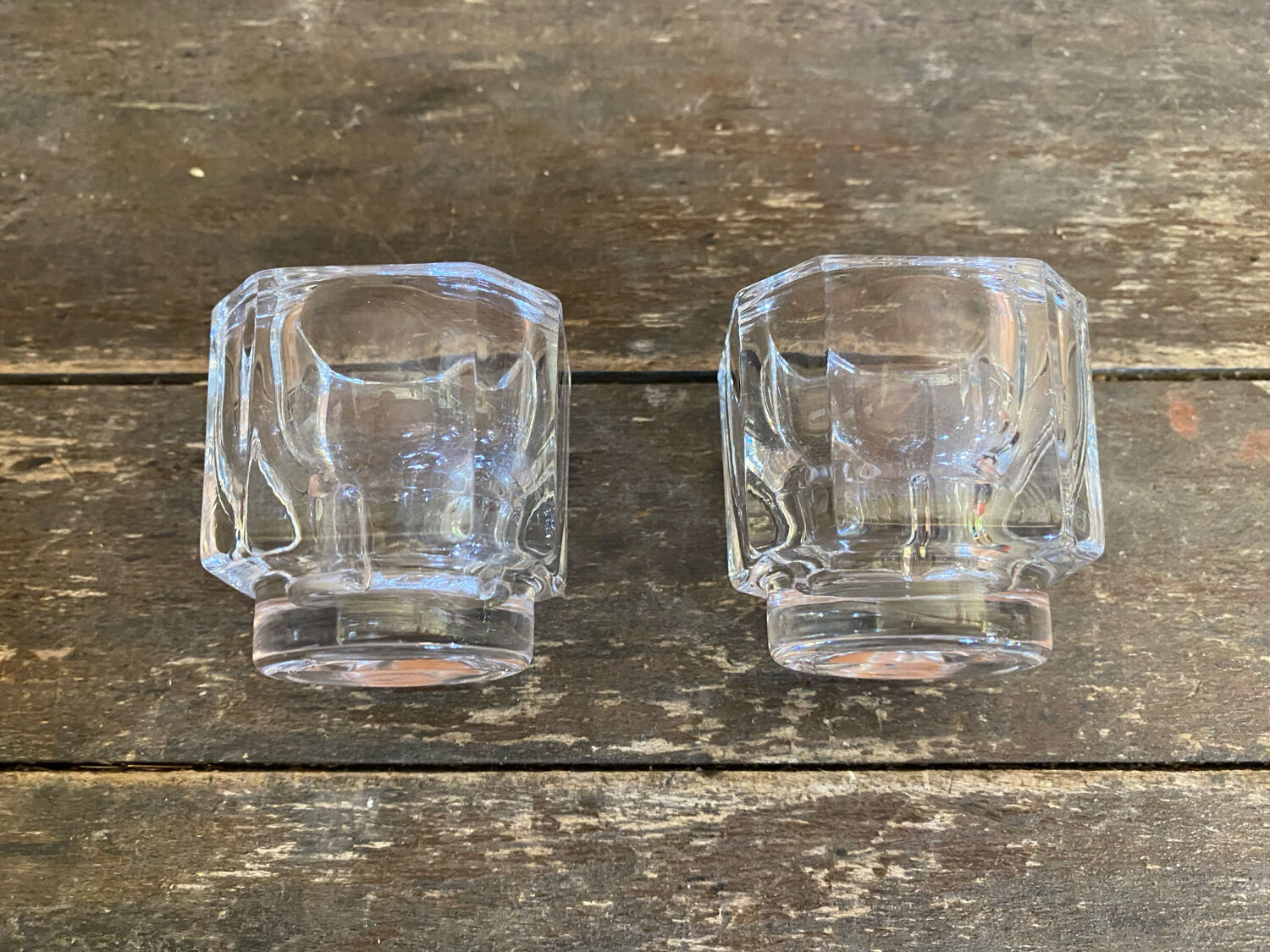 Pair of Antique Candle Holders COVETRO Design Moulded Glass Italy 60’s Vintage