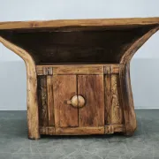 1970s Asian Rustic Solid Wood Console Table, Hand-Carved Primitive Sideboar