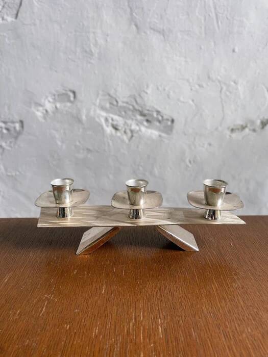 Silver-plated modernist triple candle holder 1960s
