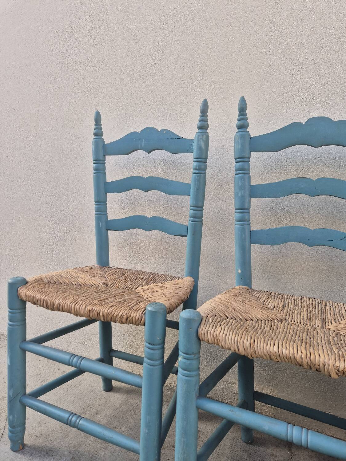 Set of 4 Provencal style straw chairs, old country house