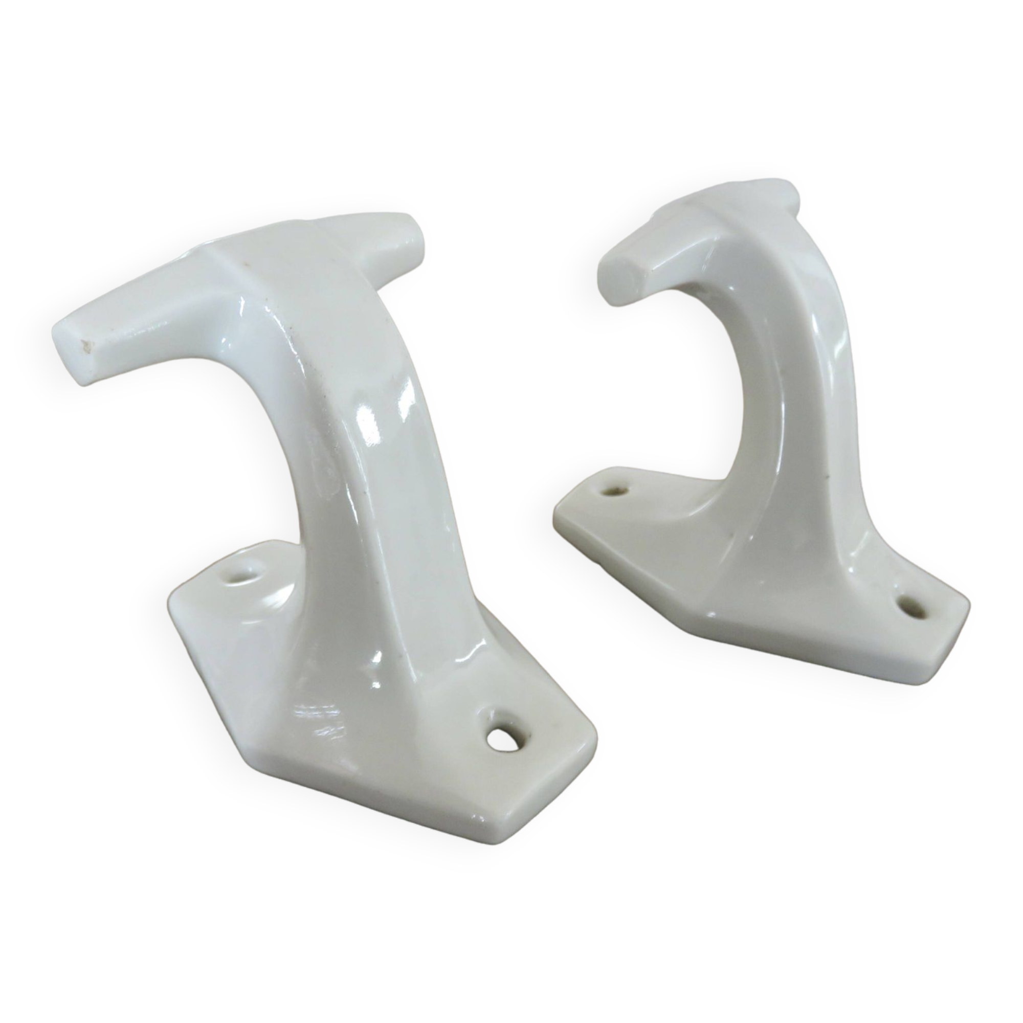 Pair of coat hooks, coat rack, in white porcelain, art deco 30s 40s