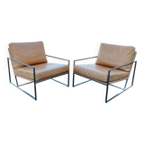 Paire de fauteuils chauffeuses contemporains cuir