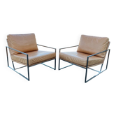 Pair of contemporary leather lounge chairs