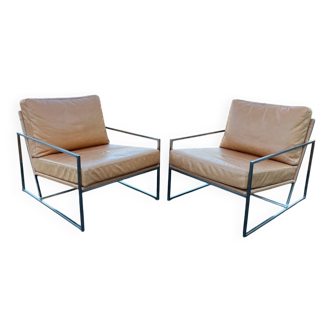 Paire de fauteuils chauffeuses contemporains cuir