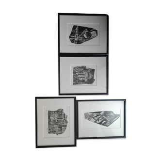 Lot de 4 gravures par Chantal Carron