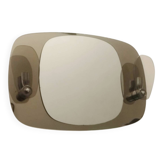 Mirror with two smoked glass sconces attributed to Lupi
