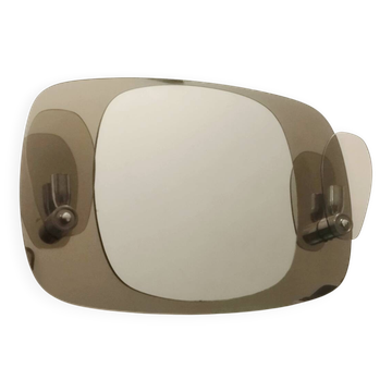 Mirror with two smoked glass sconces attributed to Lupi
