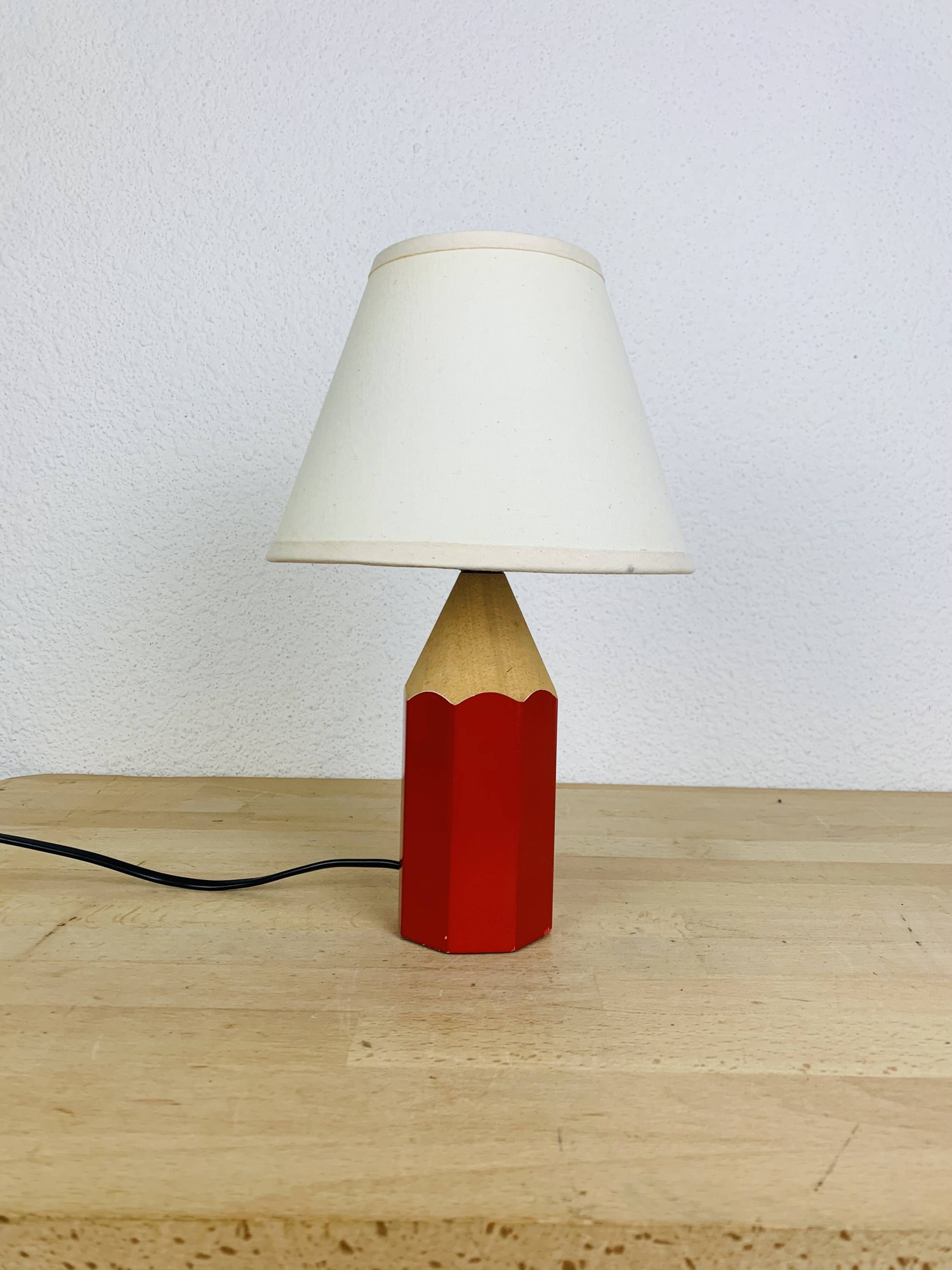 Pierre Sala vintage pencil lamp, wood, red