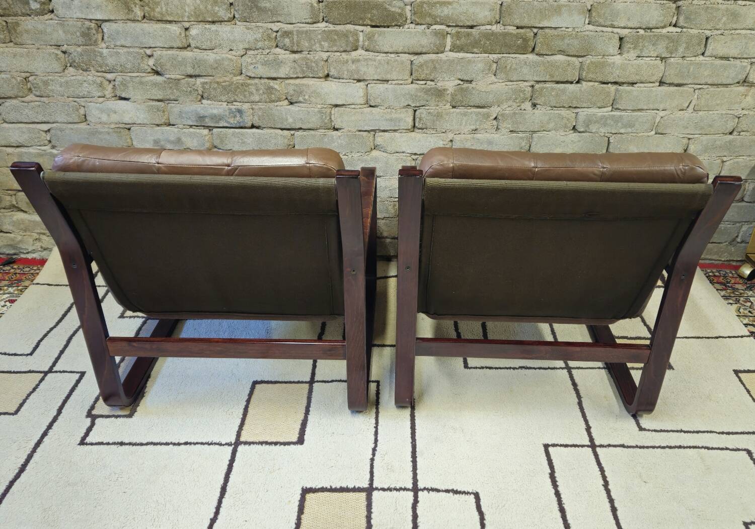 Pair of vintage 1970s faux leather armchairs