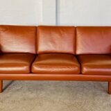 Vintage Danish mid-century Aage Christiansen (Matador) cognac leather sofa 60s
