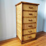 Vintage wicker and rattan chest of drawers