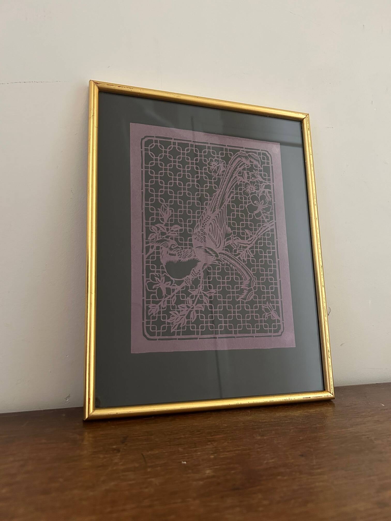 3 bird paintings in vintage Chinese cut paper