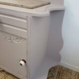 Vintage grey bedside table with marble top from the 1930s.