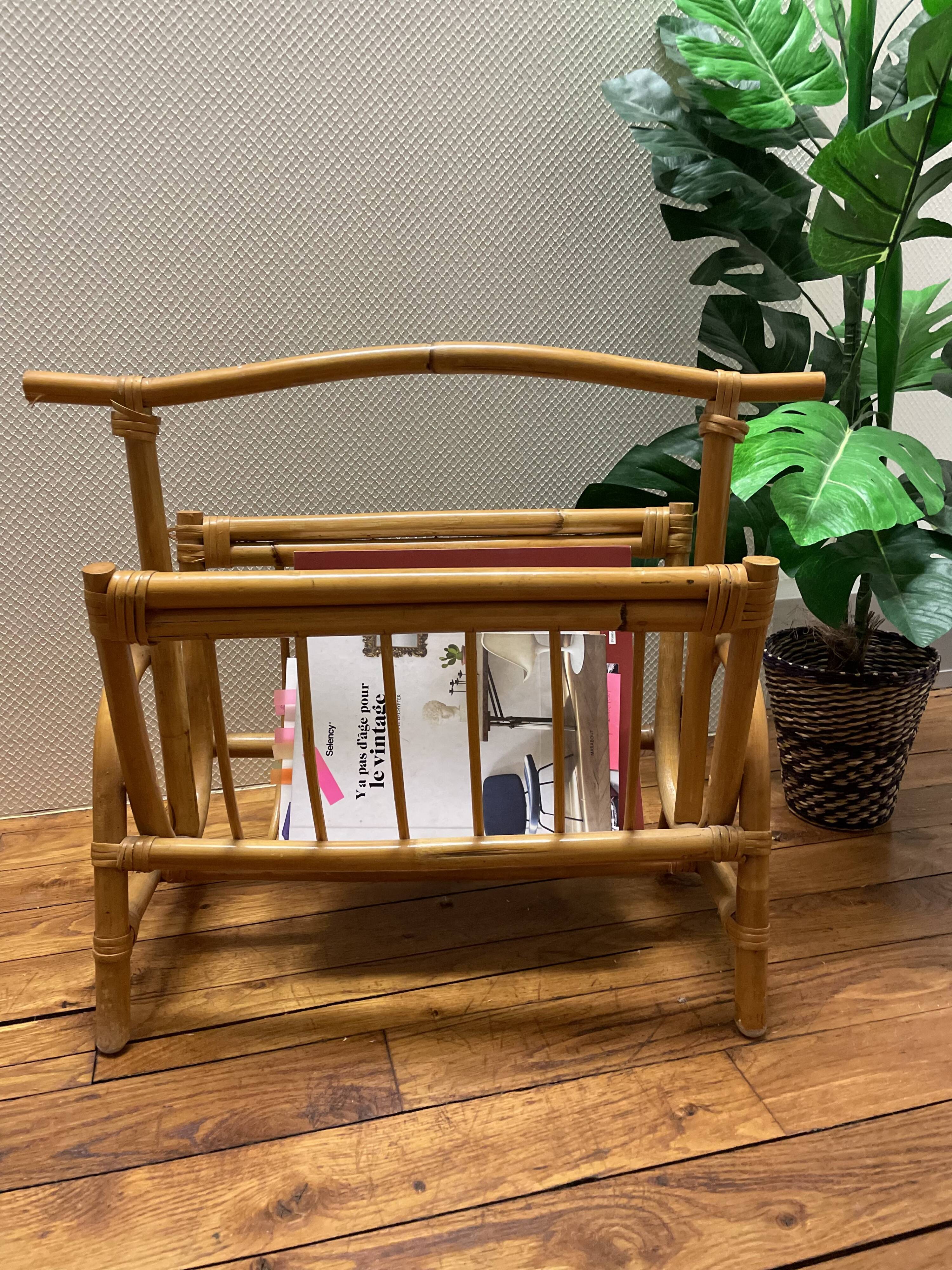 Vintage rattan magazine rack