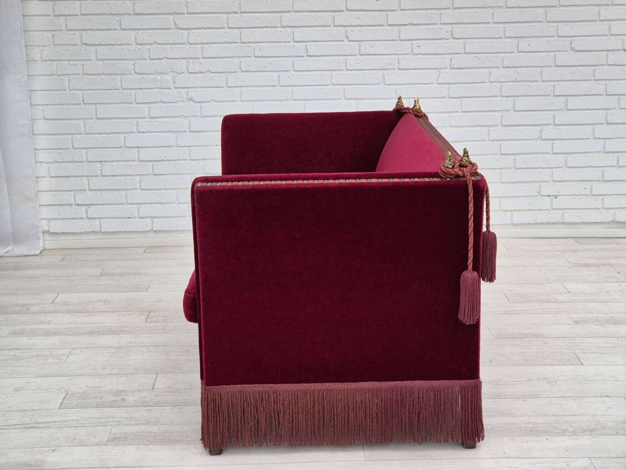 1960s, Danish "Spanish" sofa, original condition, furniture velour, ash wood legs.