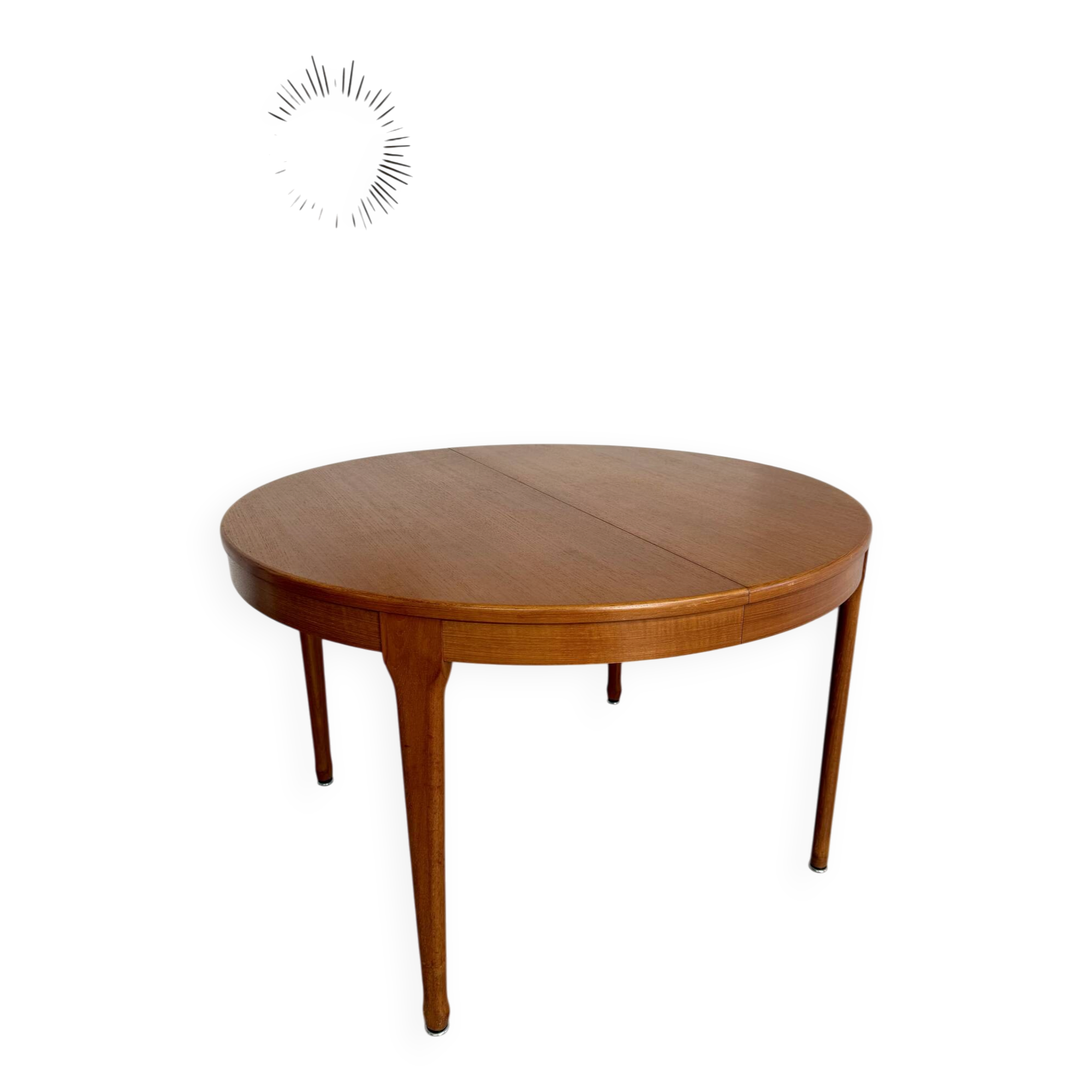Extendable round teak table French design TV furniture Paris 1960