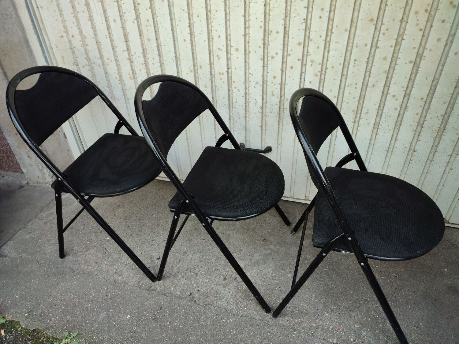 3 folding chairs bergeraul samba vintage black metal fabrics