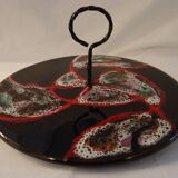 Cheese platter Vallauris glazed ceramic black red A035