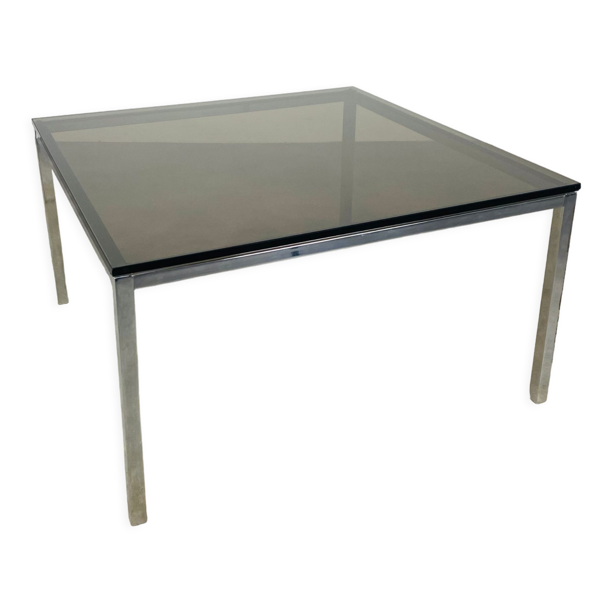 Square coffee table chrome and smoked glass 70s