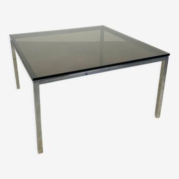 Square coffee table chrome and smoked glass 70s