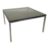 Table basse carrée chrome et verre fumée années 70