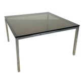 Square coffee table chrome and smoked glass 70s