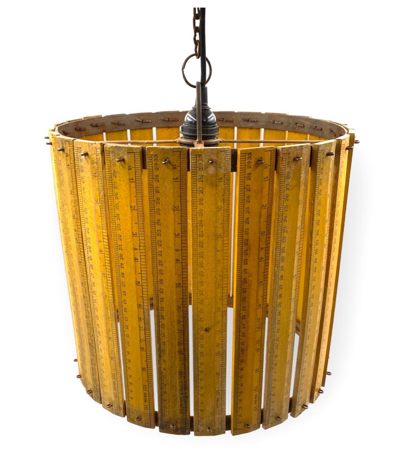 Modern artisanal rulers shaped ceiling lamp, France 1960s