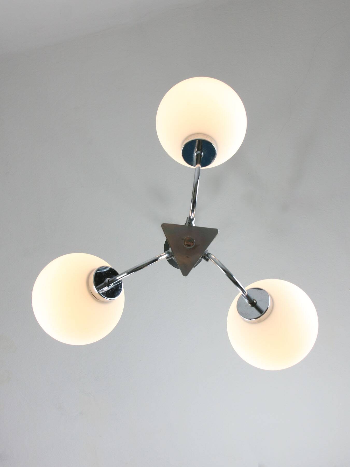 Vintage italian chrome and opaline chandelier, 70s