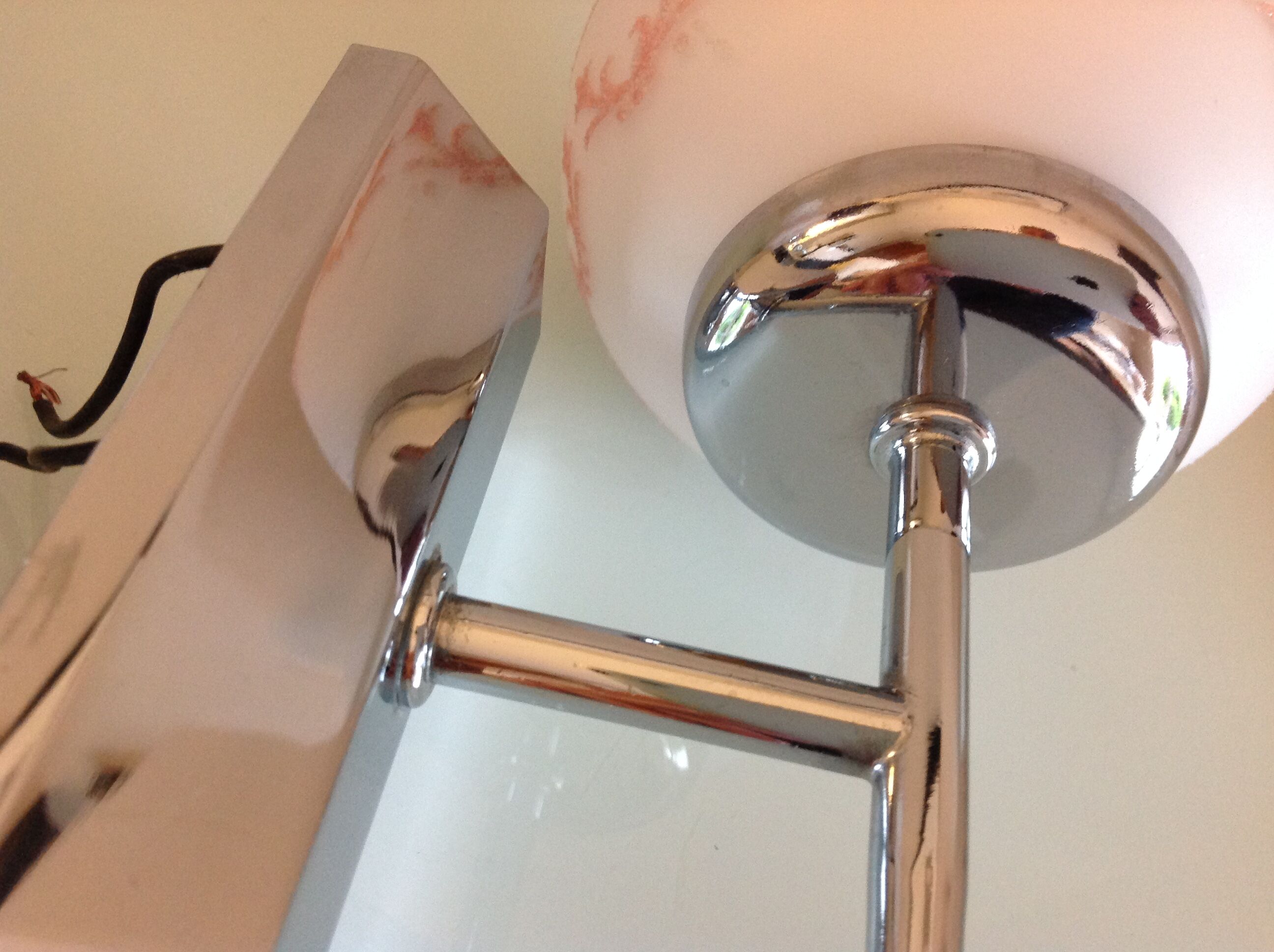 Pair of white opaline and chromed metal / vintage wall lamp 60s-70s