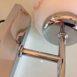 Pair of white opaline and chromed metal / vintage wall lamp 60s-70s