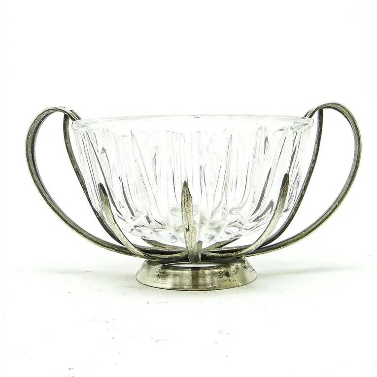Postmodernist sugar bowl, glass, silver-plated brass, HEFRA, Poland, 1970s
