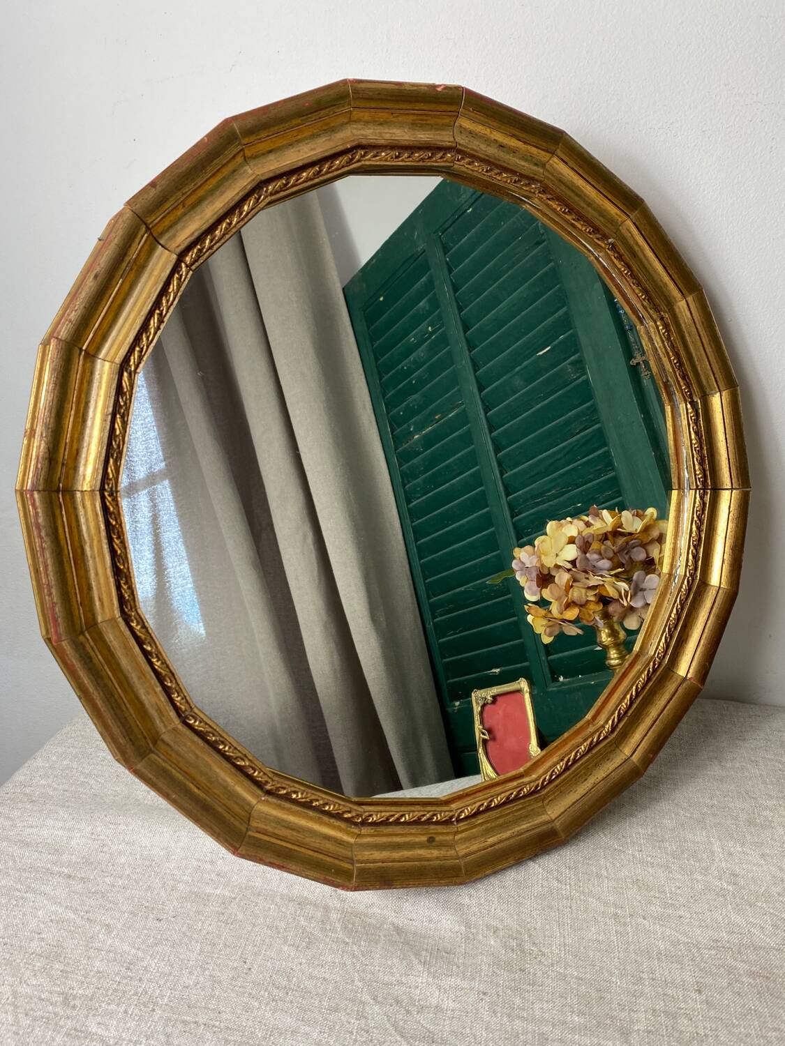 Miroir rond vintage en bois