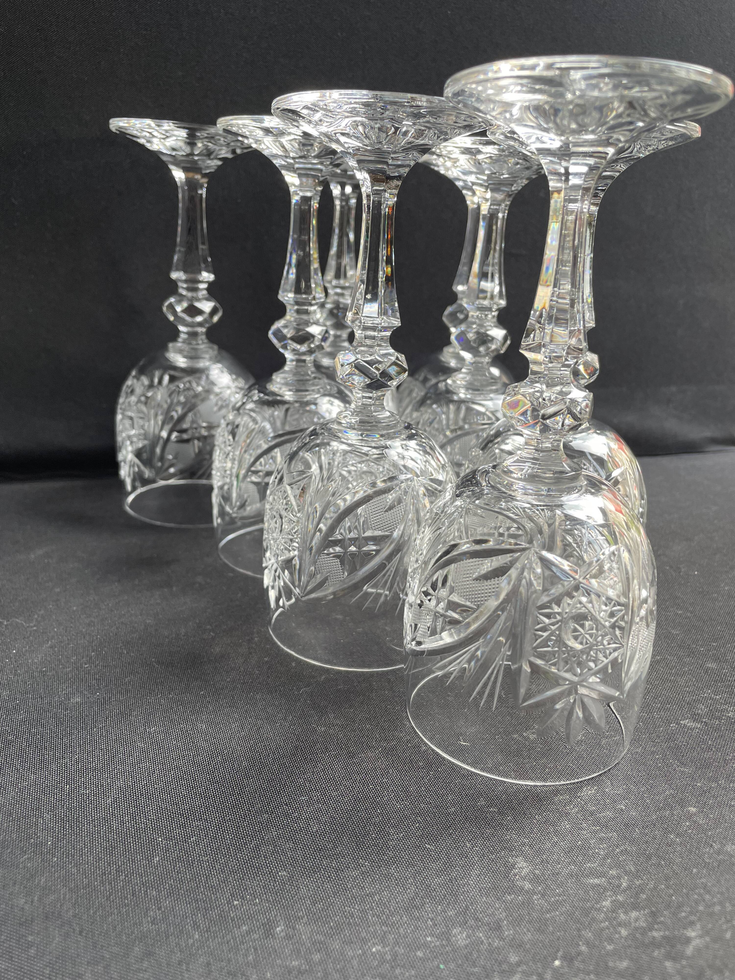 10 Bohemian cut crystal wine glasses