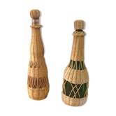 Bouteilles vintage rotin