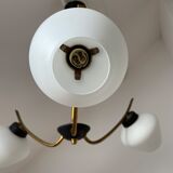 Vintage chandelier 3 fires in brass and opaline, circa 1960