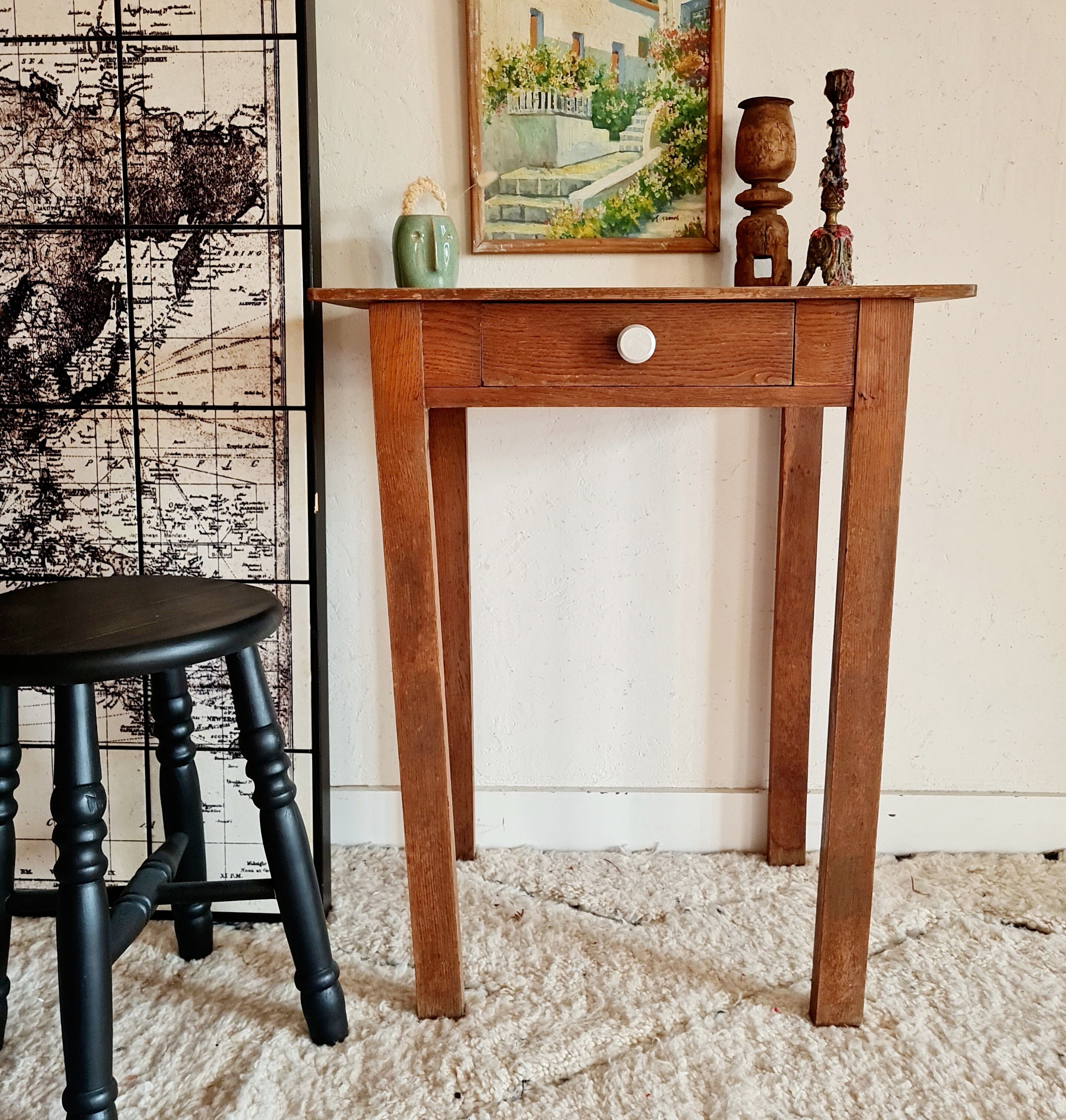 Wooden farmhouse table and drawer