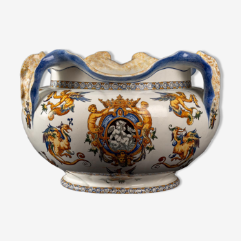 Old pot cover - gien earthenware - italian renaissance décor - xixth century