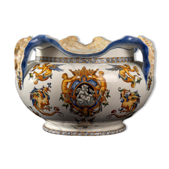 Old pot cover - gien earthenware - italian renaissance décor - xixth century