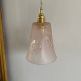 Lampe baladeuse avec tulipe rose en verre