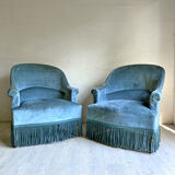 Pair of blue velvet toad armchairs