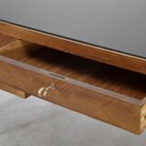 Midcentury Italian Desk In Walnut, Brass And Glass.