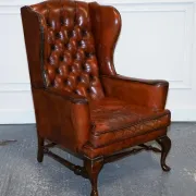 Chesterfield Wingback Armchairs with Flat Arms by William Morris, Set of 2