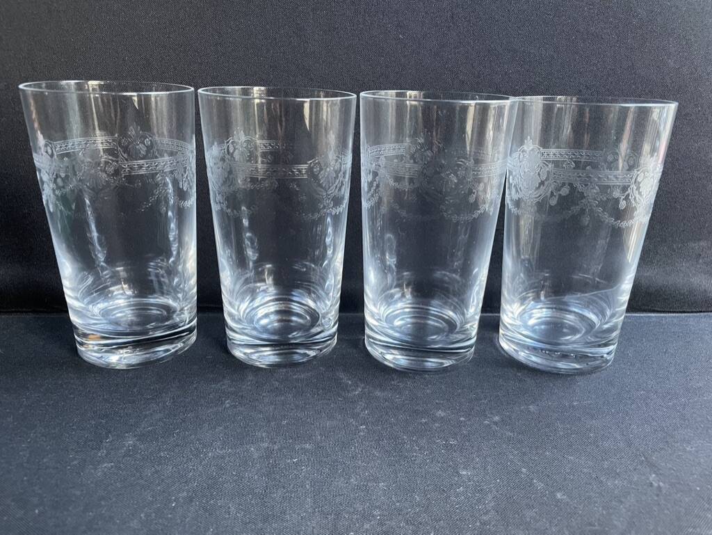 4 Engraved crystal fruit juice glasses