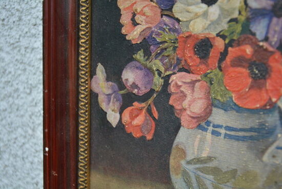 Bouquet d'anémones, huile sur carton