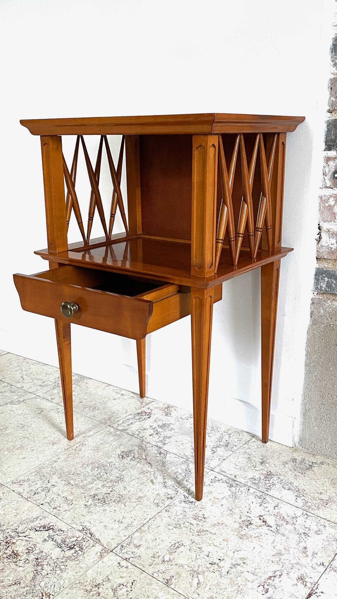 Vintage compass leg bedside table